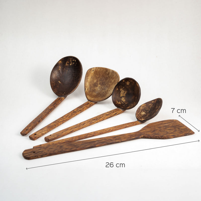 Coconut Shell and Wood Cooking Set - Set of 5