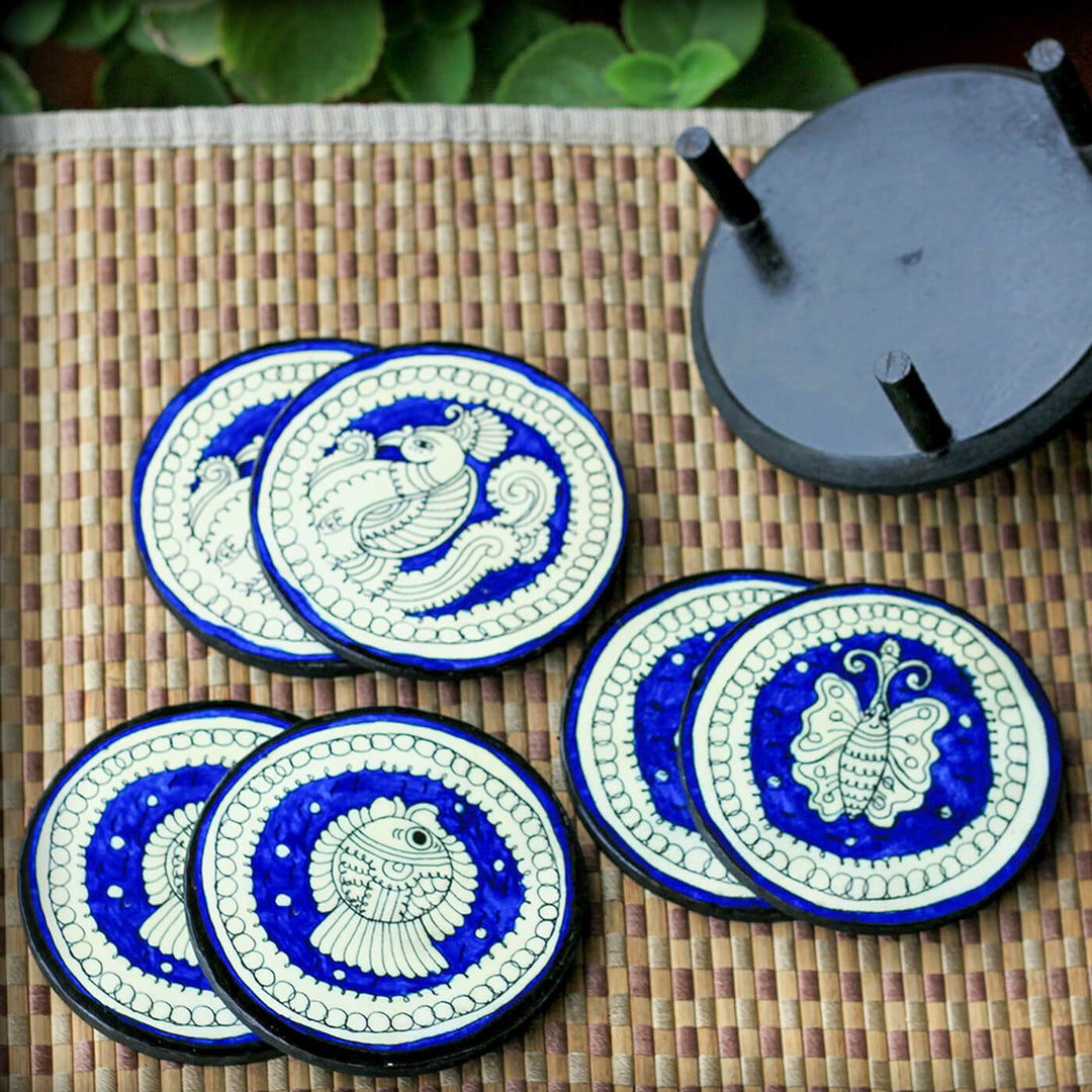 Decoupage MDF Tholu Blue Coasters | Set of 6