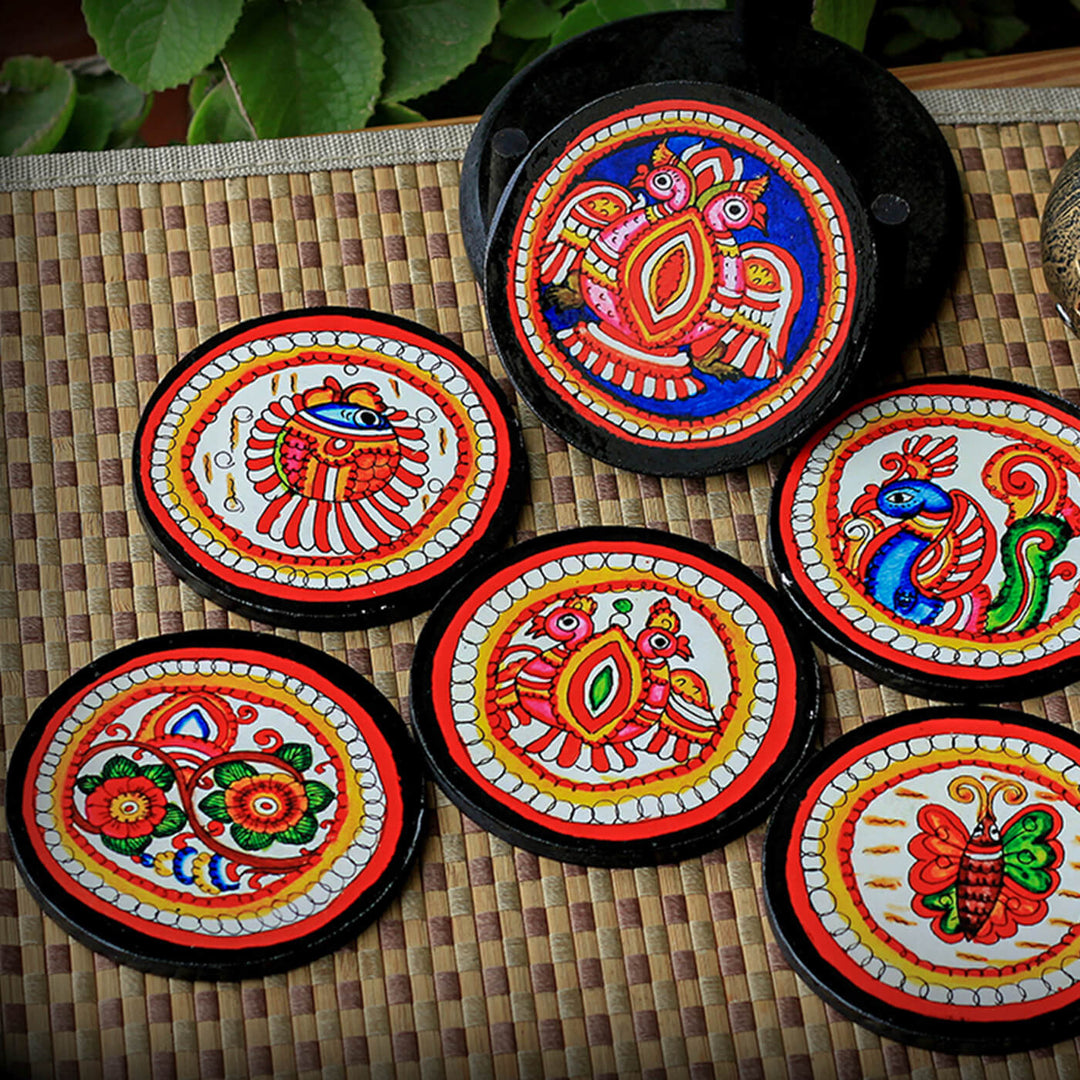Decoupage MDF Tholu Multi-coloured Coasters | Set of 6