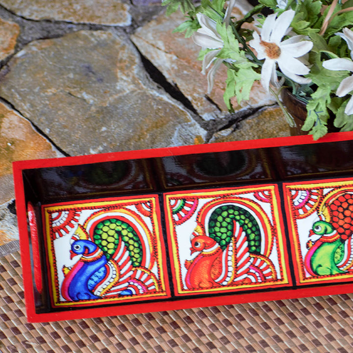 Ethnic Decoupage Tholu Peacock MDF Tray - Narrow