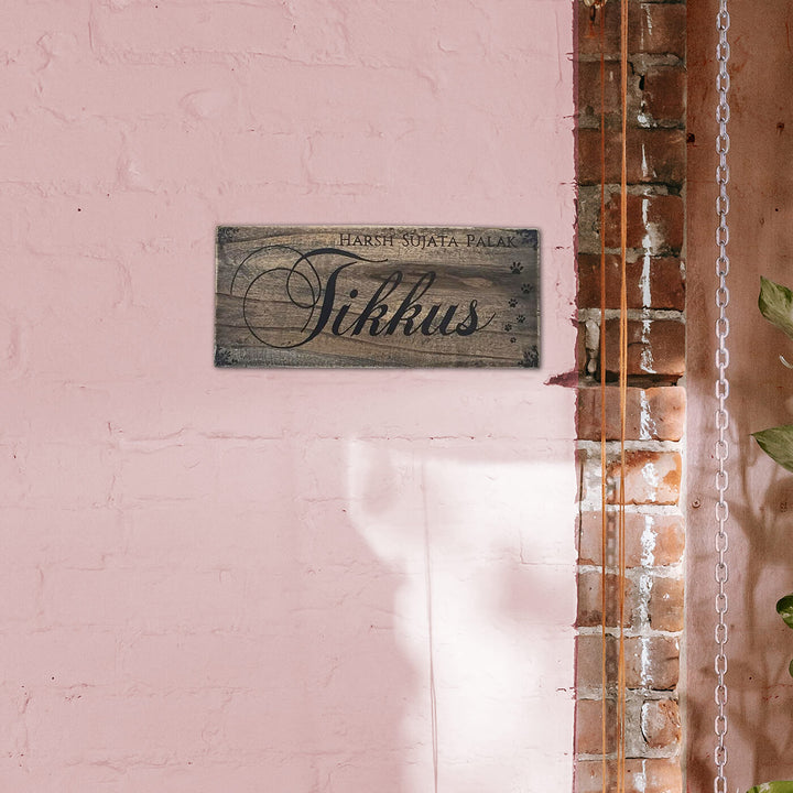 Rustic Wood Hand-painted Couple Nameboard with Paw Marks