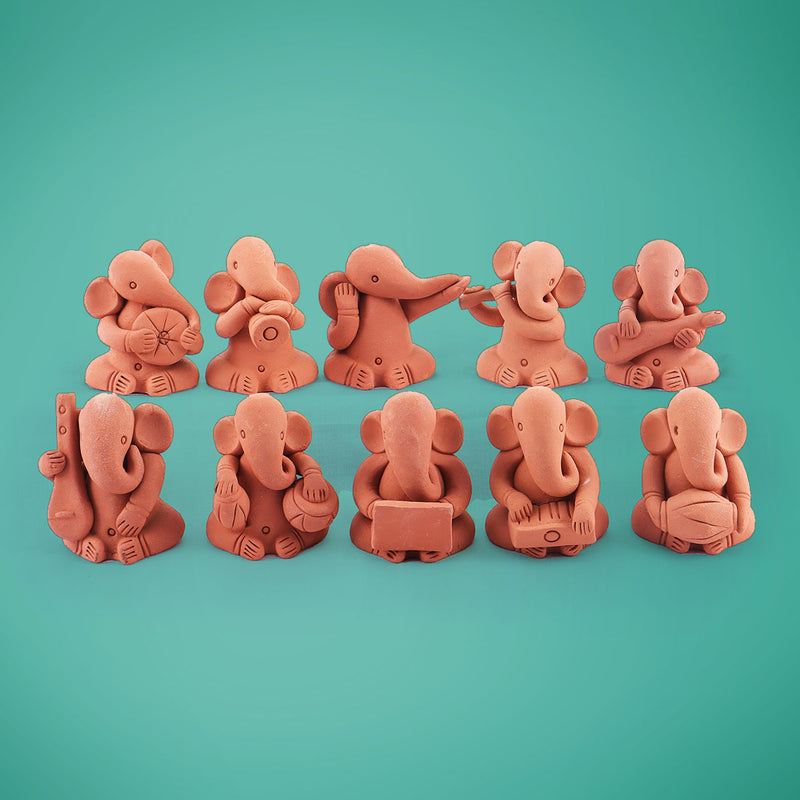 Handmade Terracotta Musical Ganeshas - Set of 10