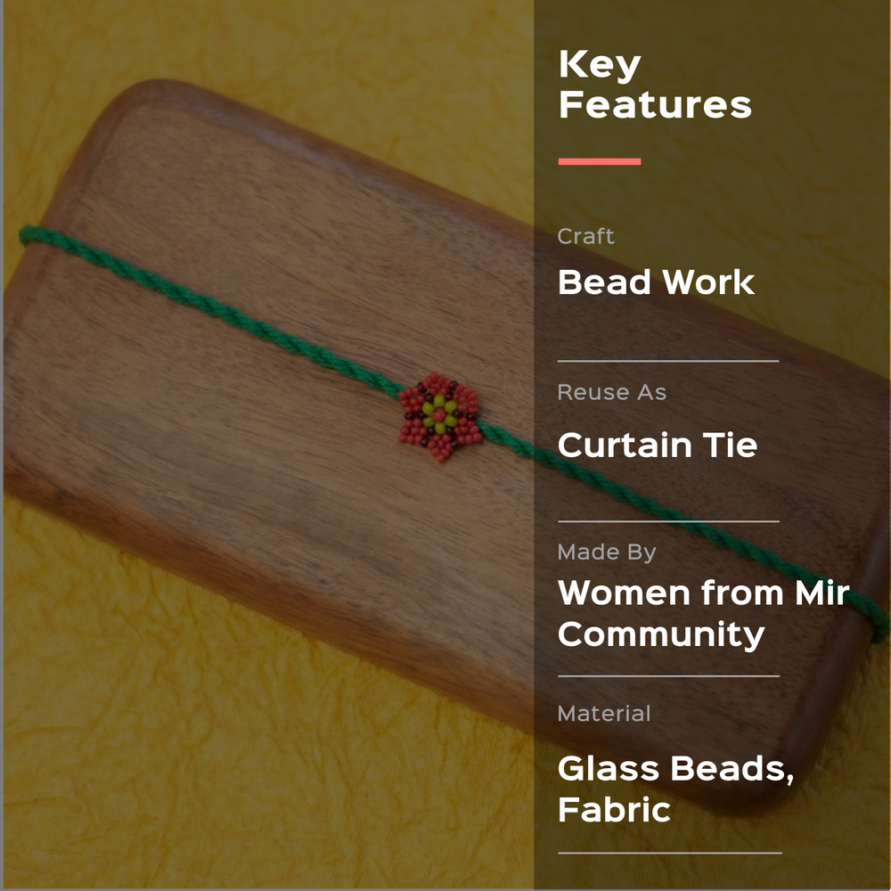Phool Collection Glass Beeds Rakhi Green Red - Key Features Text Overlay