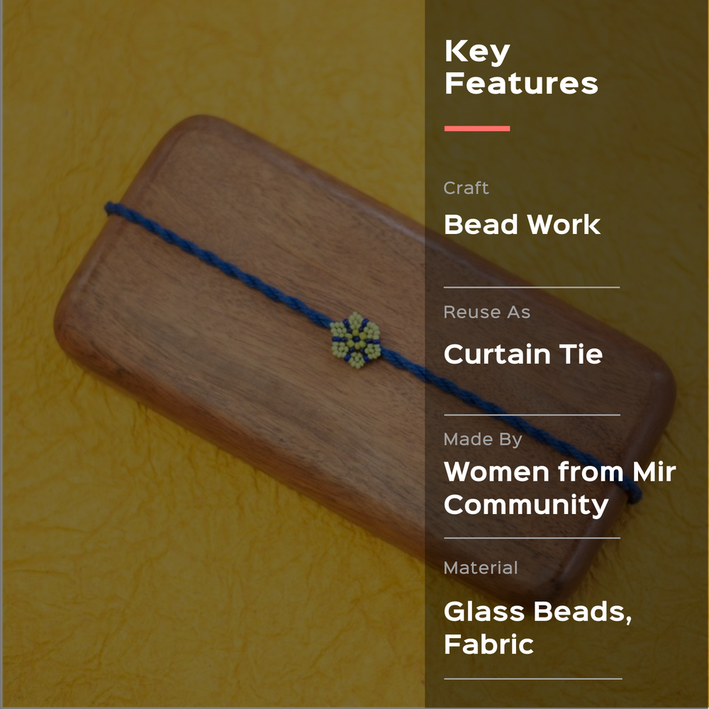 Phool Collection Glass Beeds Rakhi Indigo - Product with Key Feature Text Overlay