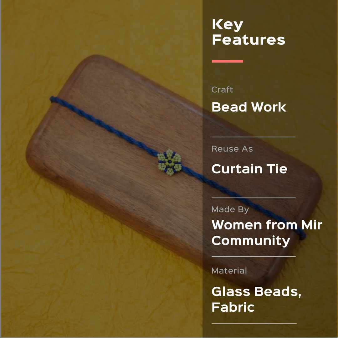 Phool Collection Glass Beeds Rakhi Indigo - Product with Key Feature Text Overlay