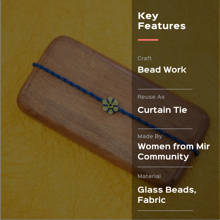 Phool Collection Glass Beeds Rakhi Indigo - Product with Key Feature Text Overlay