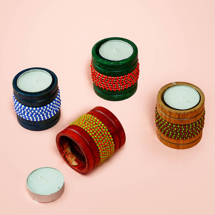 Handcrafted Bamboo Tealight Holders - Set of 4
