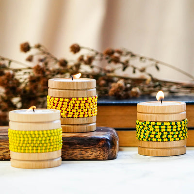 Handcrafted Bamboo Tealight Holders - Set of 4