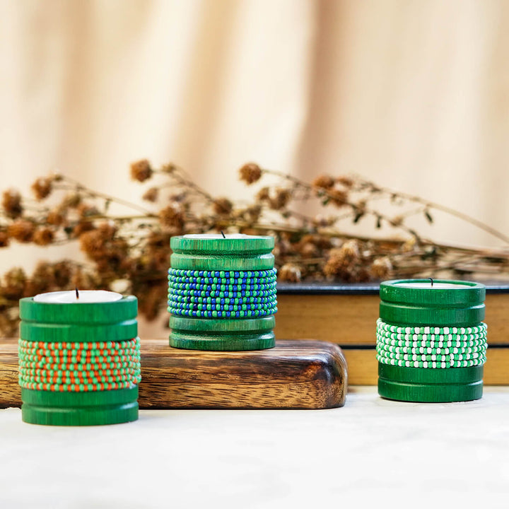 Handcrafted Bamboo Tealight Holders - Set of 4