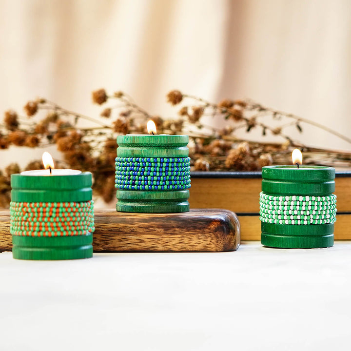 Handcrafted Bamboo Tealight Holders - Set of 4