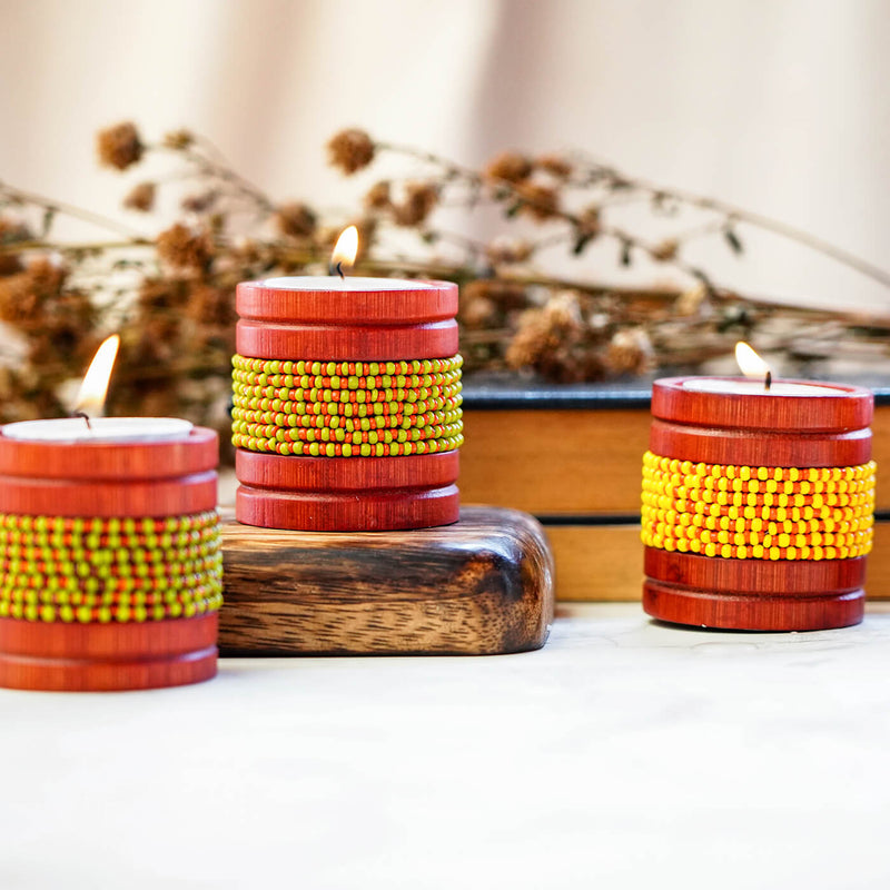 Handcrafted Bamboo Tealight Holders - Set of 4