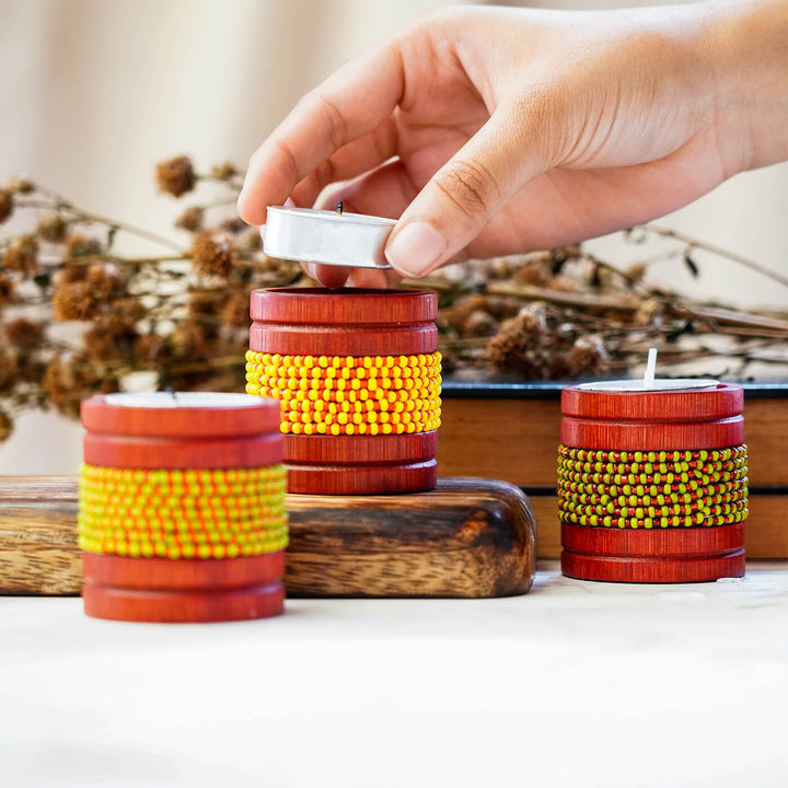 Handcrafted Bamboo Tealight Holders - Set of 4