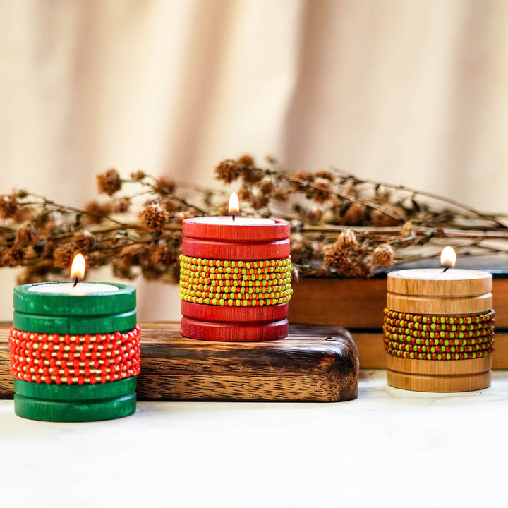 Handcrafted Bamboo Tealight Holders - Set of 4