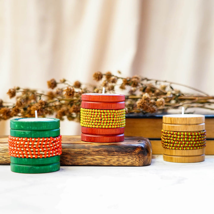 Handcrafted Bamboo Tealight Holders - Set of 4