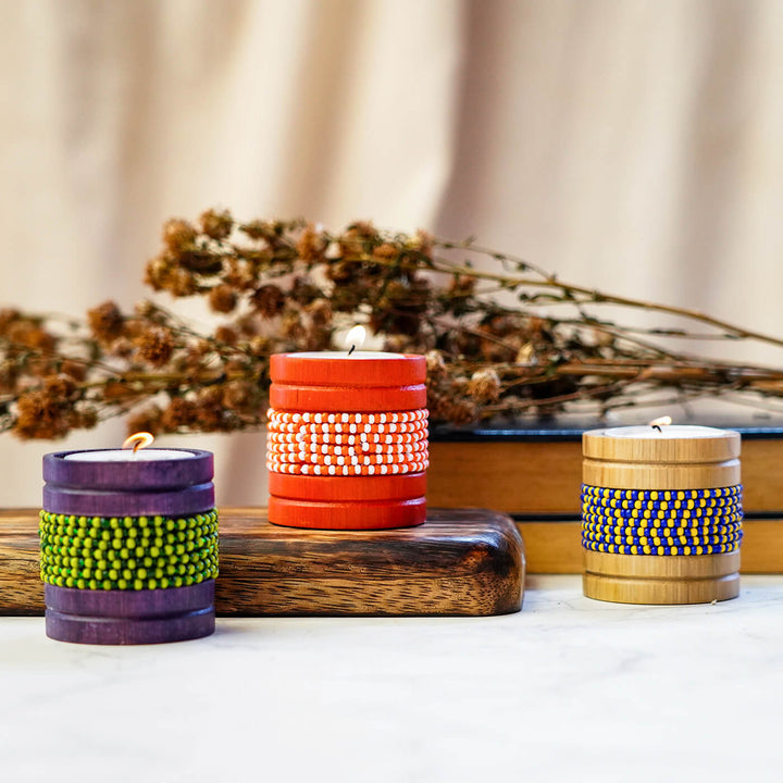 Handcrafted Bamboo Tealight Holders - Set of 4