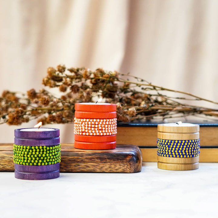 Handcrafted Bamboo Tealight Holders - Set of 4
