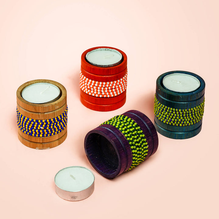 Handcrafted Bamboo Tealight Holders - Set of 4