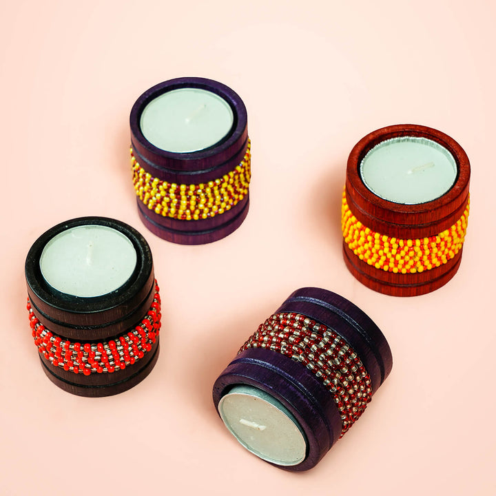 Handcrafted Bamboo Tealight Holders - Set of 4 - Zwende