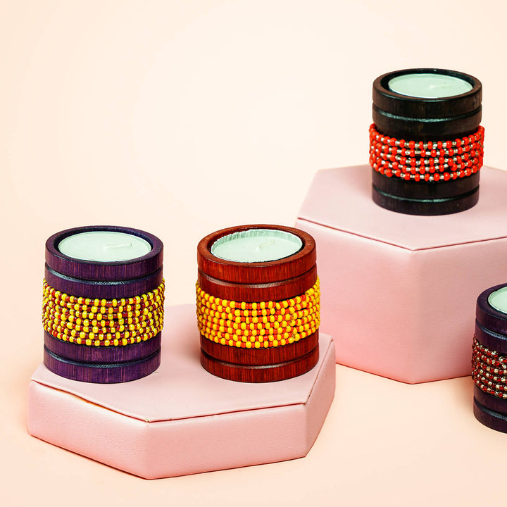 Handcrafted Bamboo Tealight Holders - Set of 4 - Zwende