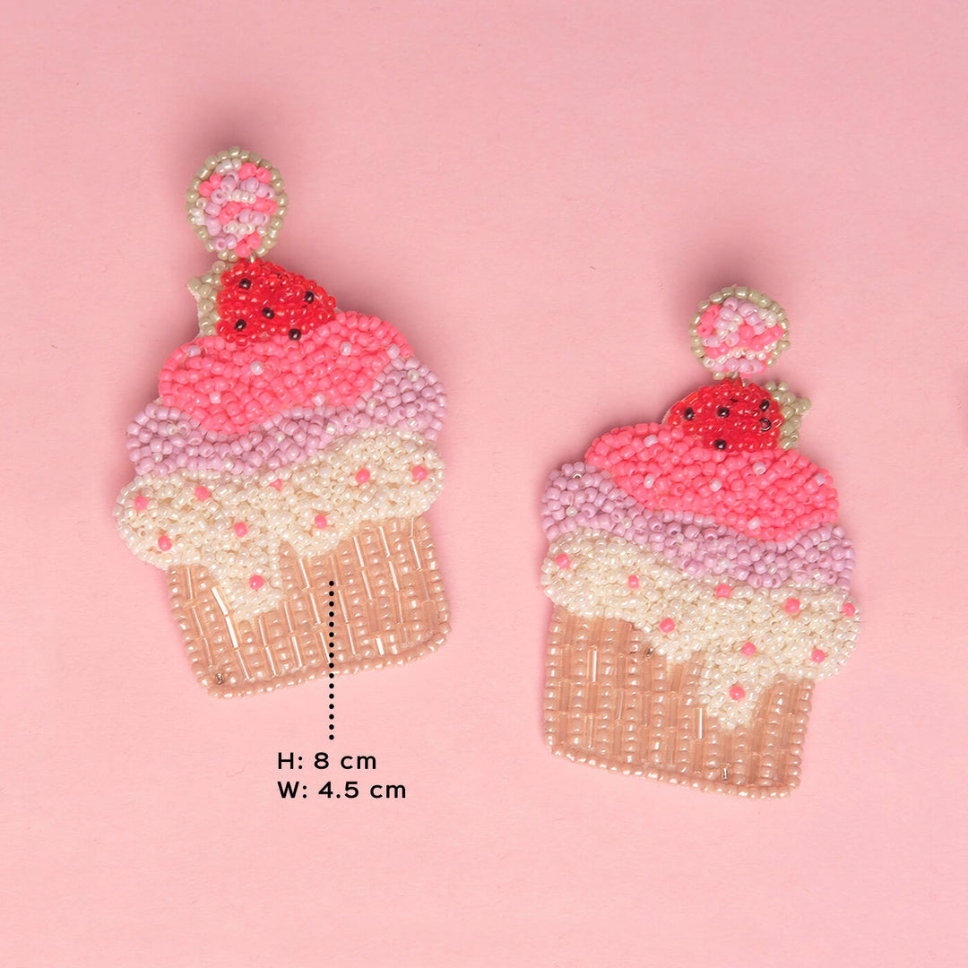 Hand Embroidered Cup Cake Sequin Earrings