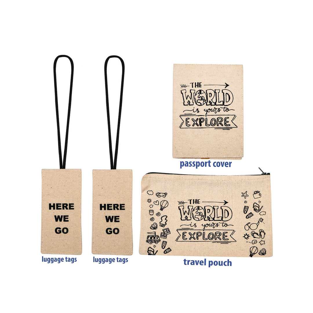 Travel Essentials Hamper - World Theme Passport Cover, Travel Pouch , Set of 2 Luggage Tags