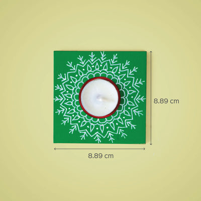 Handpainted Vibrant Green MDF Square Tealight Holder