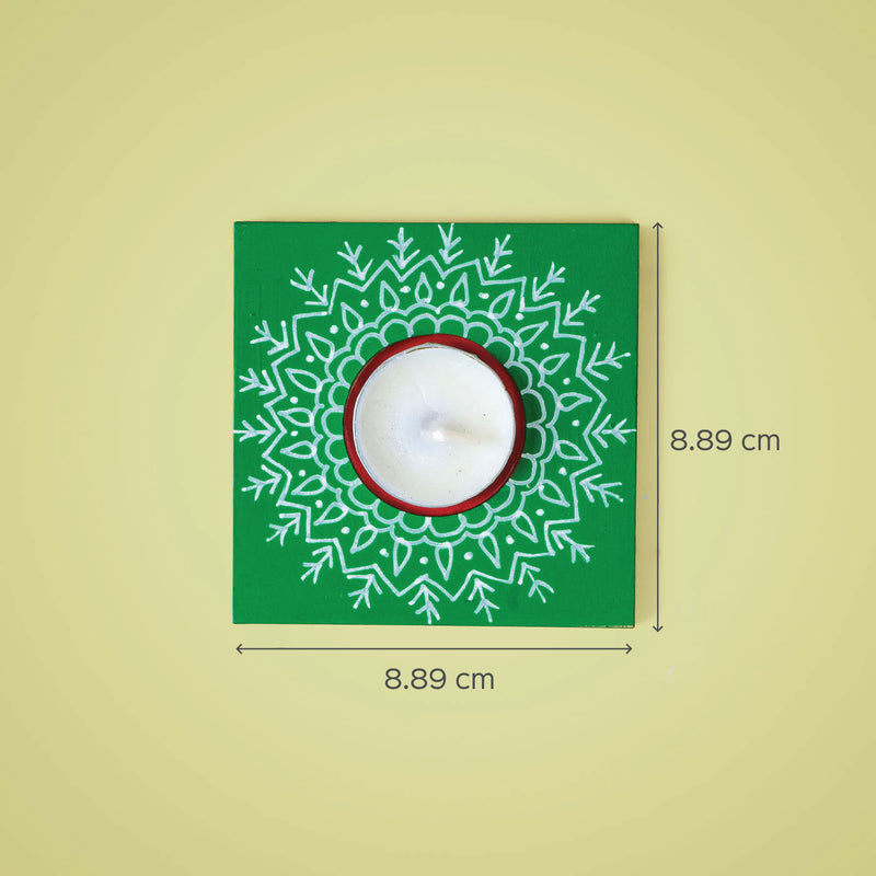 Handpainted Vibrant Green MDF Square Tealight Holder