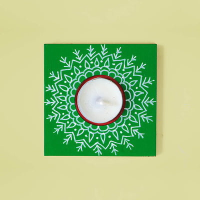 Handpainted Vibrant Green MDF Square Tealight Holder