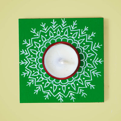Handpainted Vibrant Green MDF Square Tealight Holder