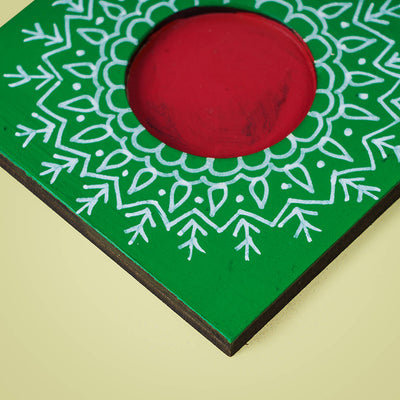Handpainted Vibrant Green MDF Square Tealight Holder