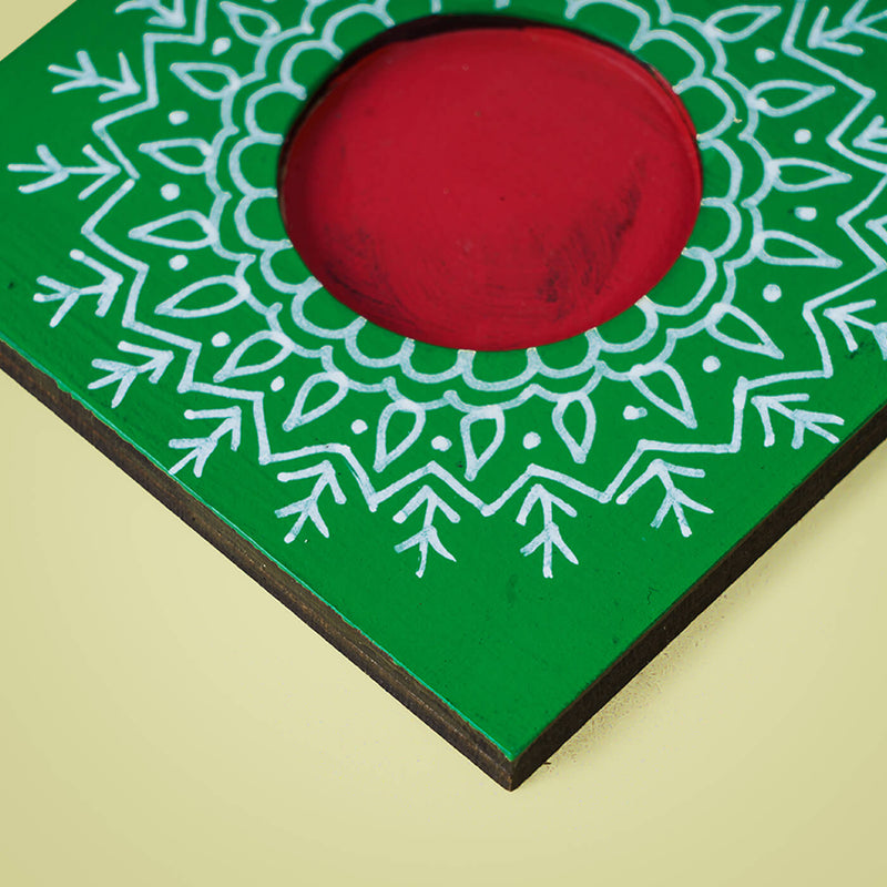 Handpainted Vibrant Green MDF Square Tealight Holder