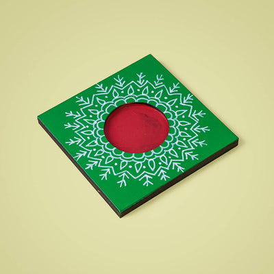 Handpainted Vibrant Green MDF Square Tealight Holder