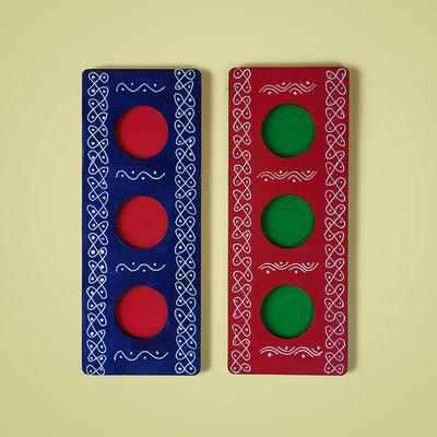 Handpainted Red and Blue MDF Tealight Holders | 3 Candles Each