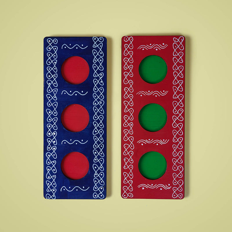Handpainted Red and Blue MDF Tealight Holders | 3 Candles Each
