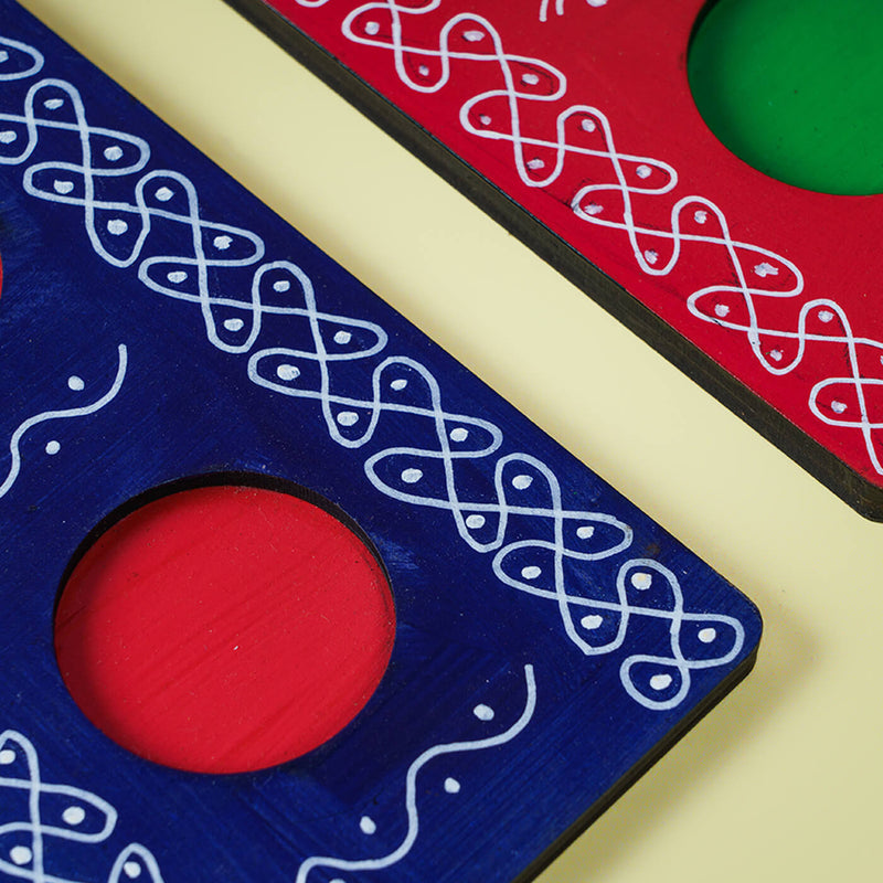 Handpainted Red and Blue MDF Tealight Holders | 3 Candles Each