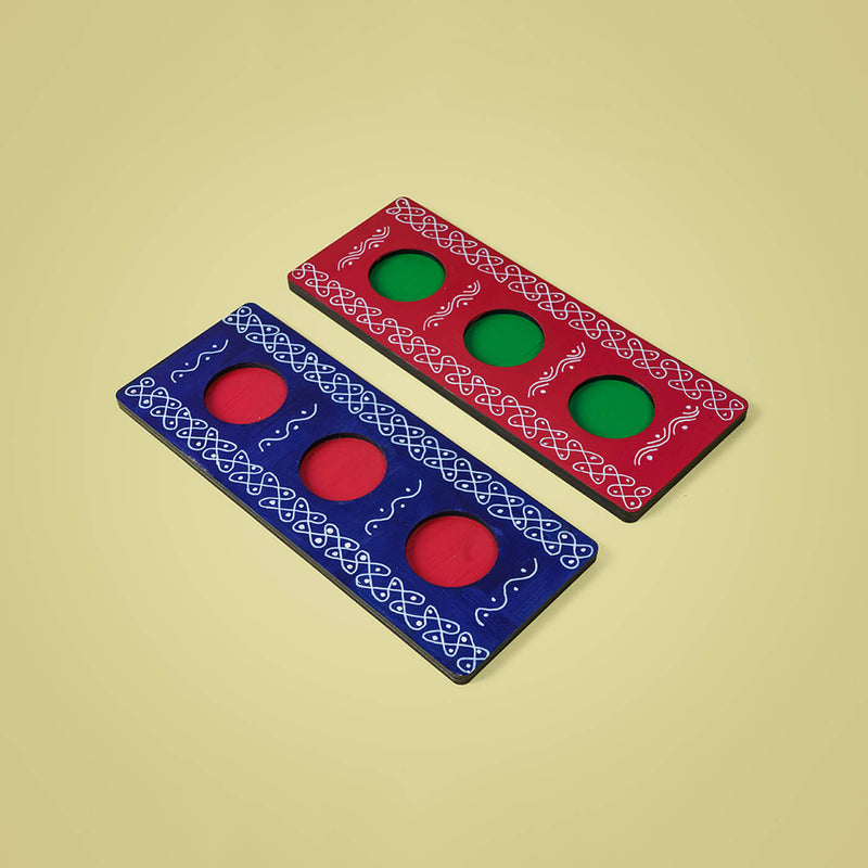 Handpainted Red and Blue MDF Tealight Holders | 3 Candles Each