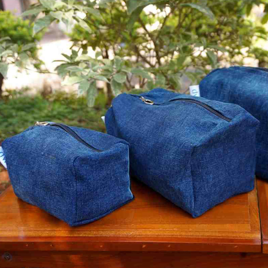 Upcycled Denim Multi-purpose Travel Pouch | Set of 3