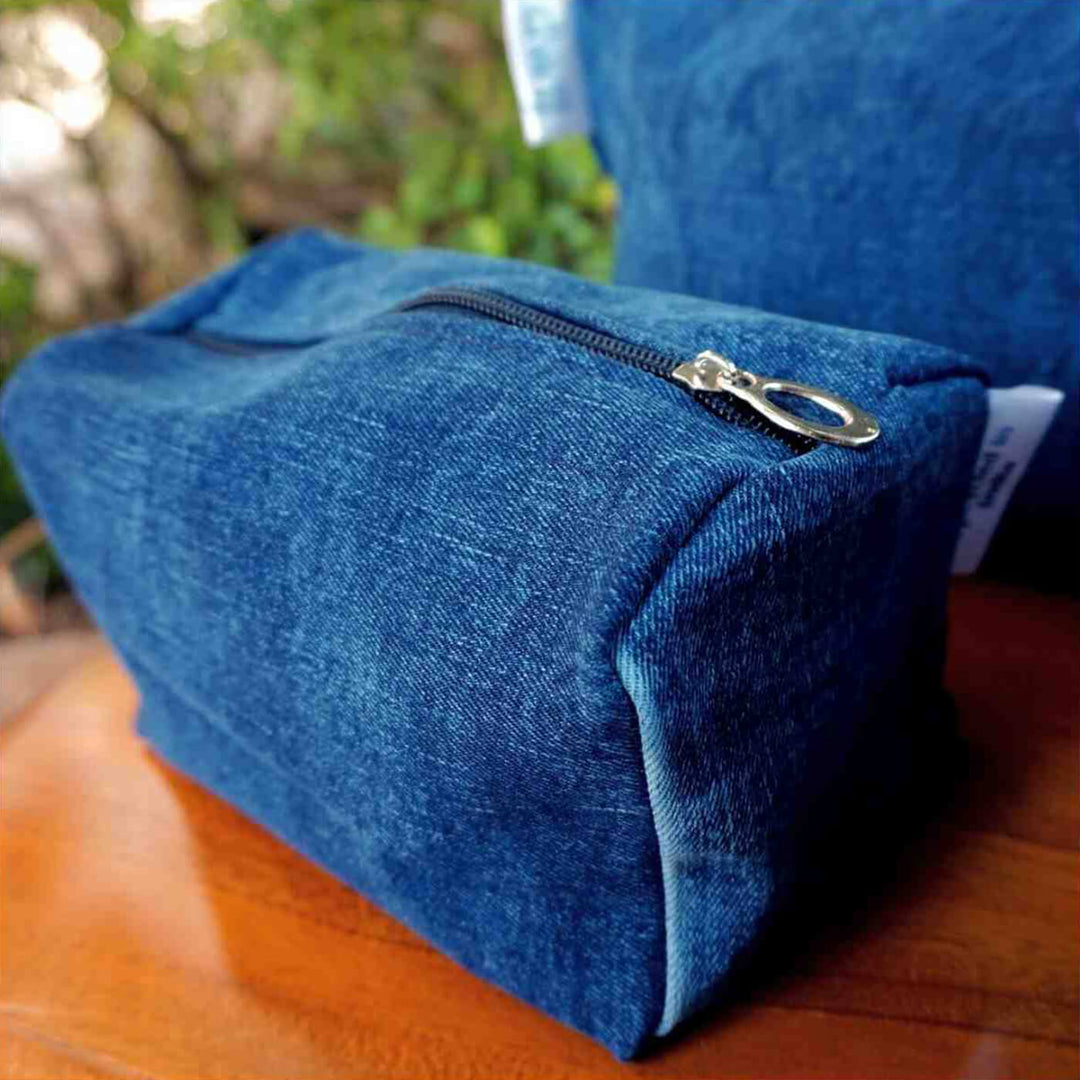 Upcycled Denim Multi-purpose Travel Pouch | Set of 3