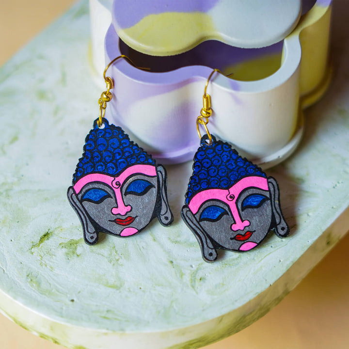 Handpainted MDF Earrings - Buddha