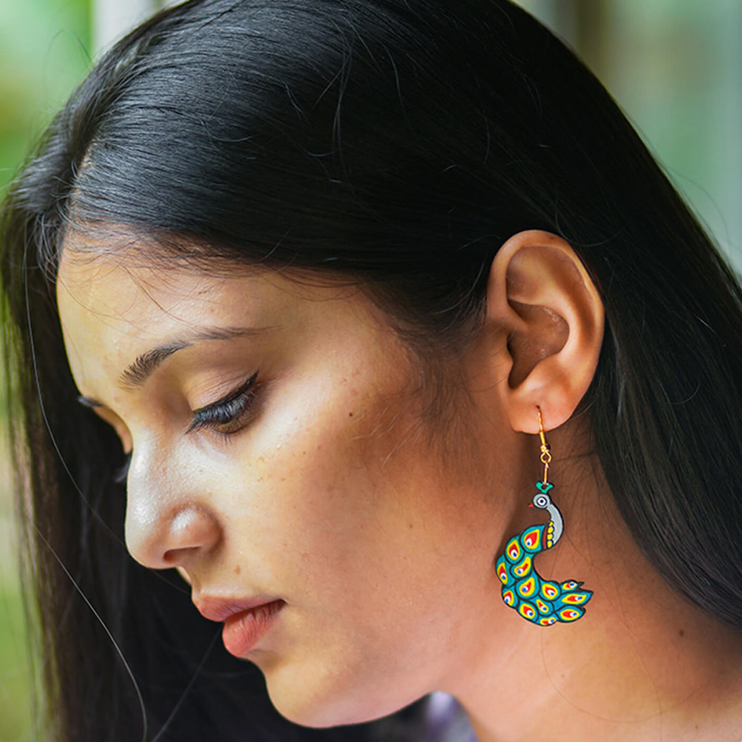 Handpainted MDF Earrings - Peacocks
