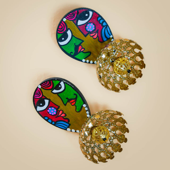 Handpainted MDF Earrings - Two Faces