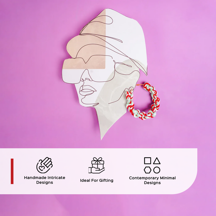 Shades of White and Red Macrame Hoop Earrings