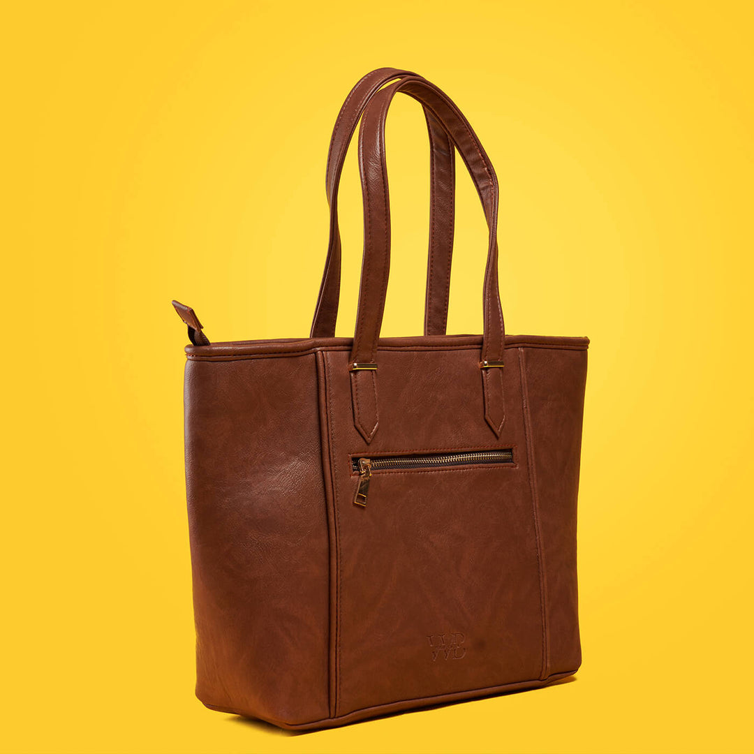 Handcrafted Faux Leather French Russet Straight Cut Tote Bag