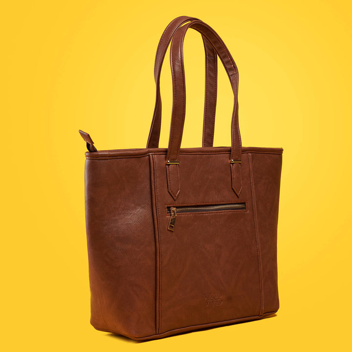 Handcrafted Faux Leather French Russet Straight Cut Tote Bag - Zwende
