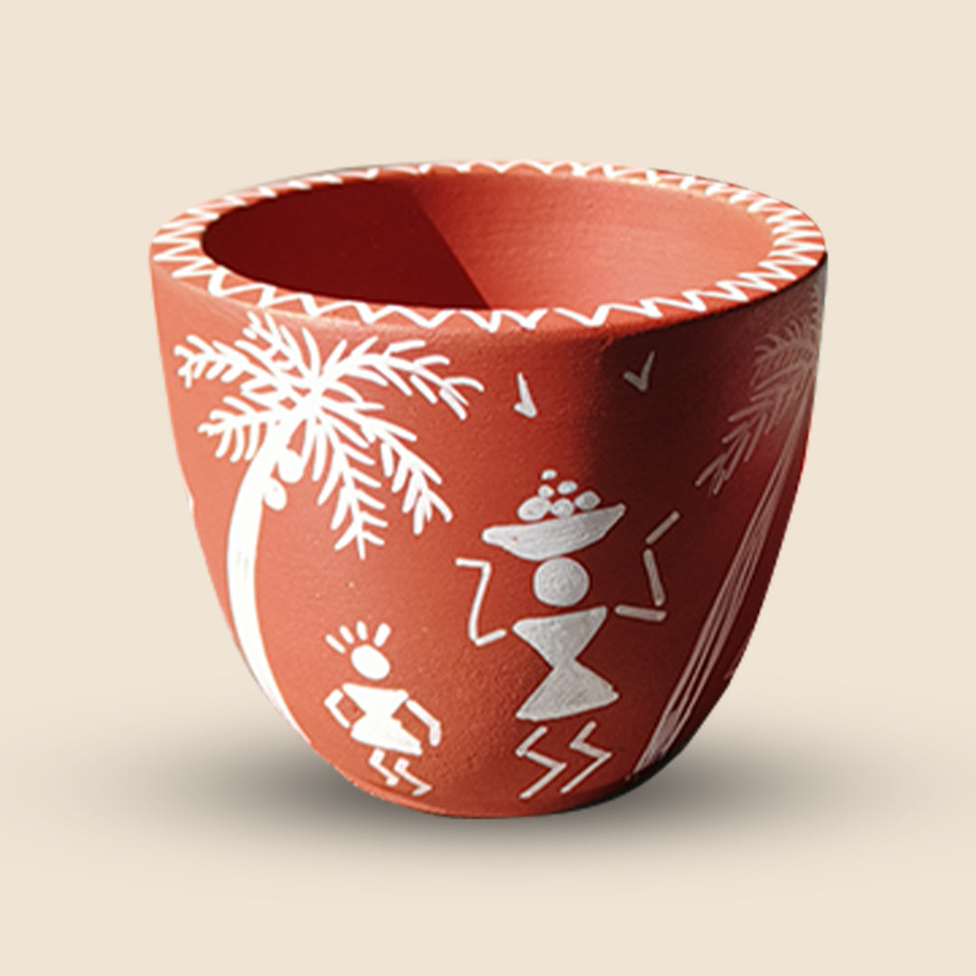 Handpainted Terracotta Warli Art Planter Pot