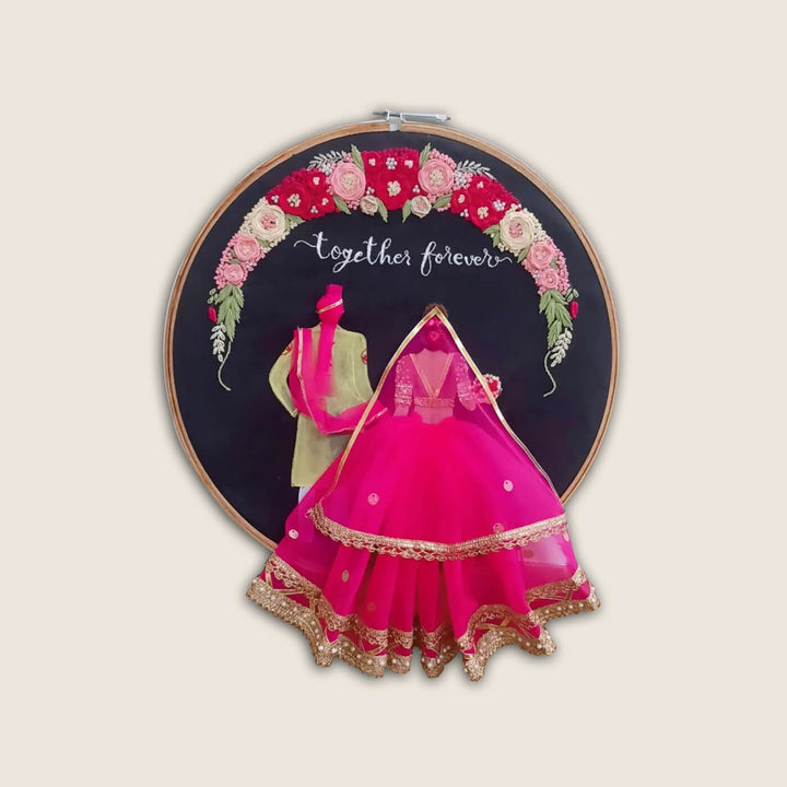 Hand Embroidered Personalised Wedding Hoop - Back Pose Wall Decor For Couples
