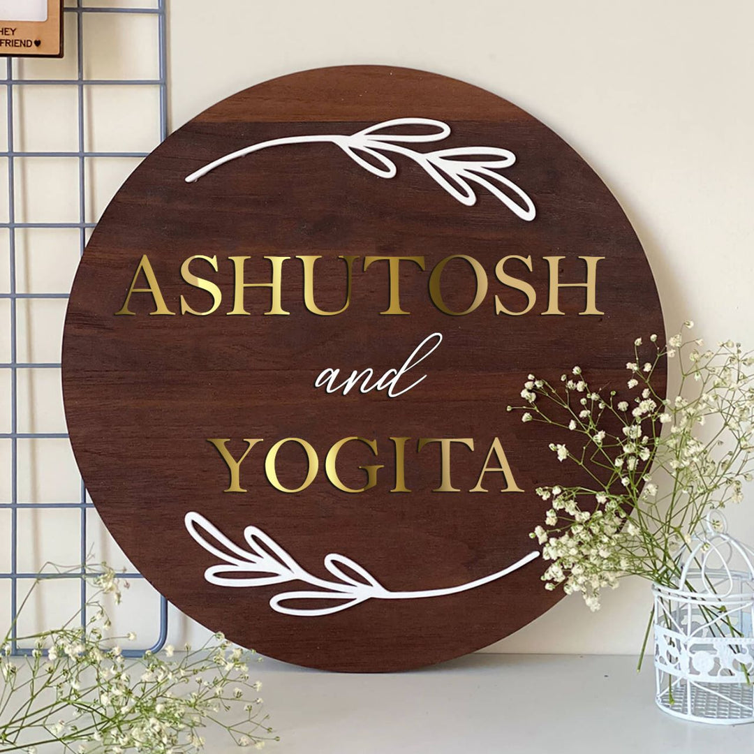 Personalised Wooden Floral Nameplate For Couples