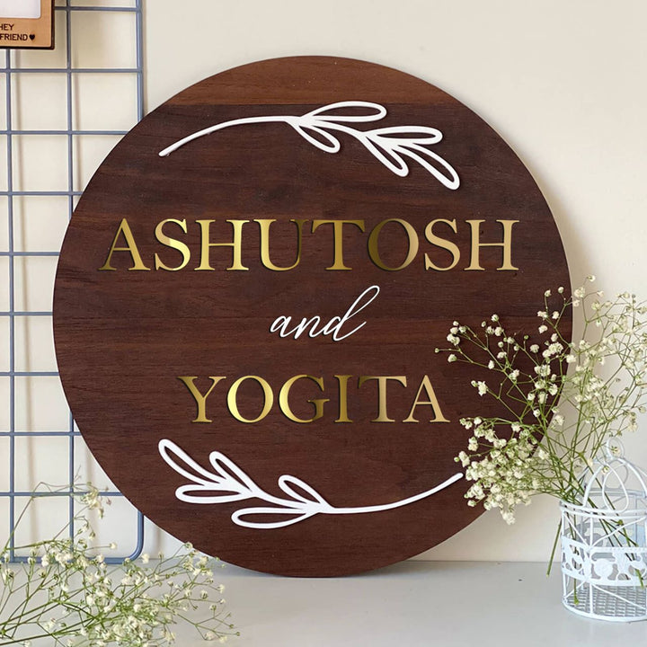 Personalised Wooden Floral Nameplate For Couples