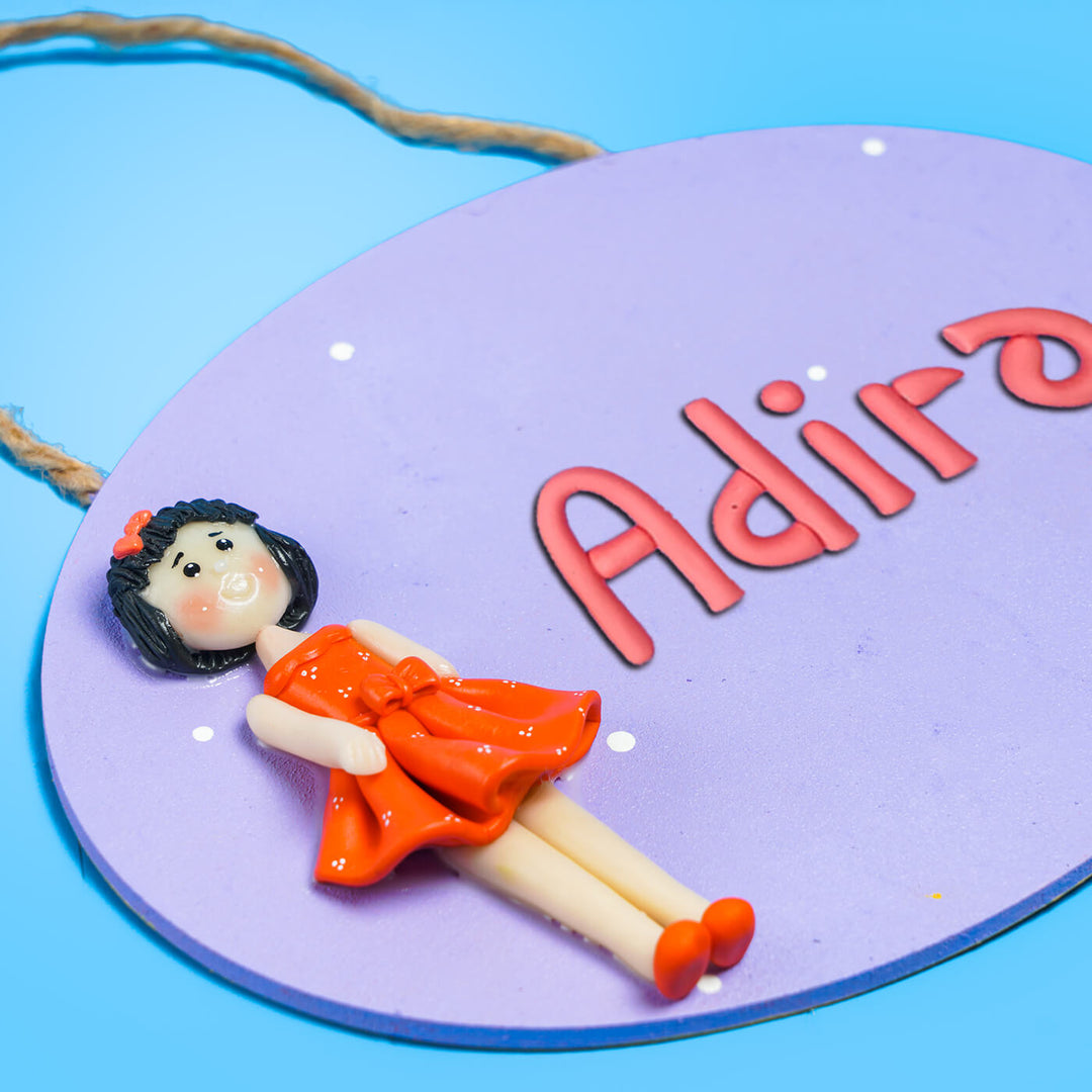 Clay Name Plate For Kids Little Girl - Name Personalization Close-up on Hanging Sign