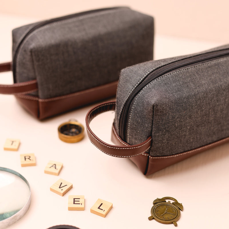 Faux Leather Rover Travel Pouch - Steel Grey